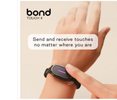 A Bond Touch bracelet on a wrist, being tapped to send a touch to the paired bracelet